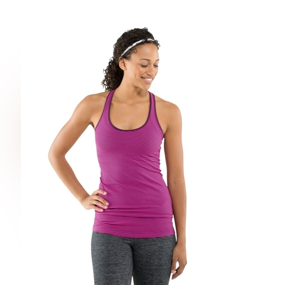 Lululemon Cool Racerback Sz 6 Hyper Stripe Raspberry Glo Light/Plum